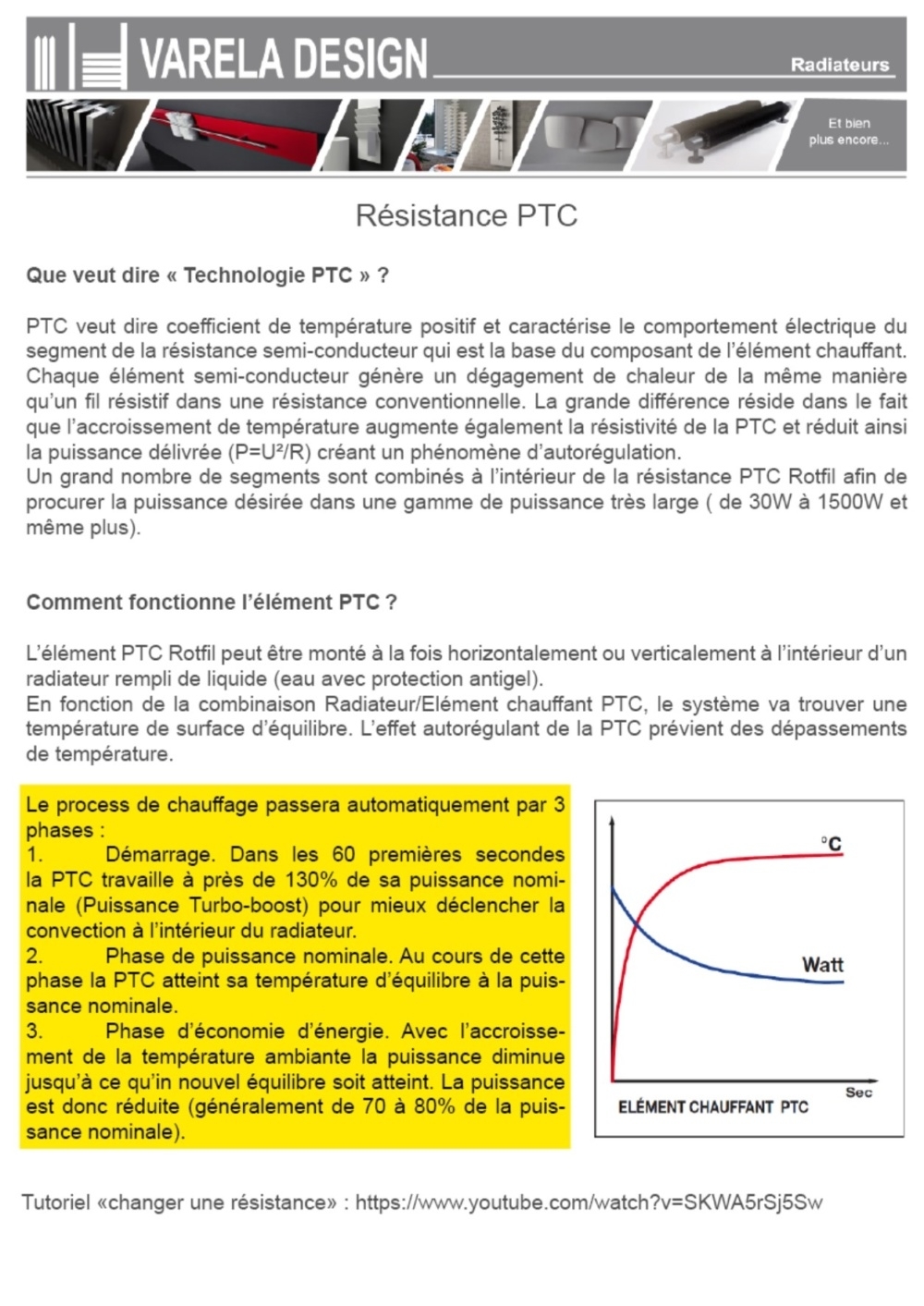 Résistance PTC – notice explicative
